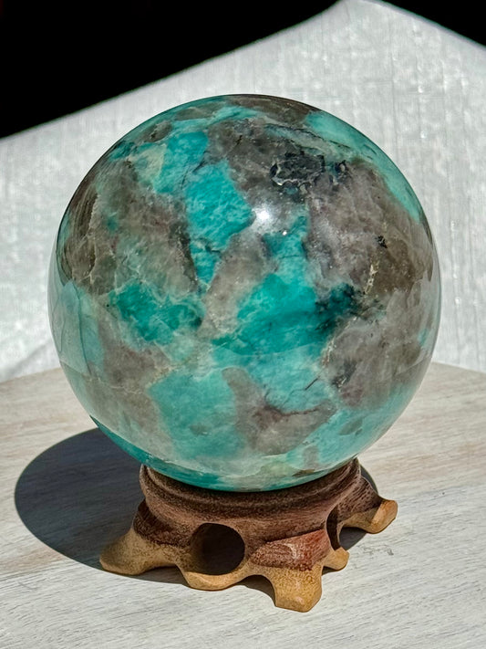 Amazonite & Smokey Quartz Sphere - 76 MM