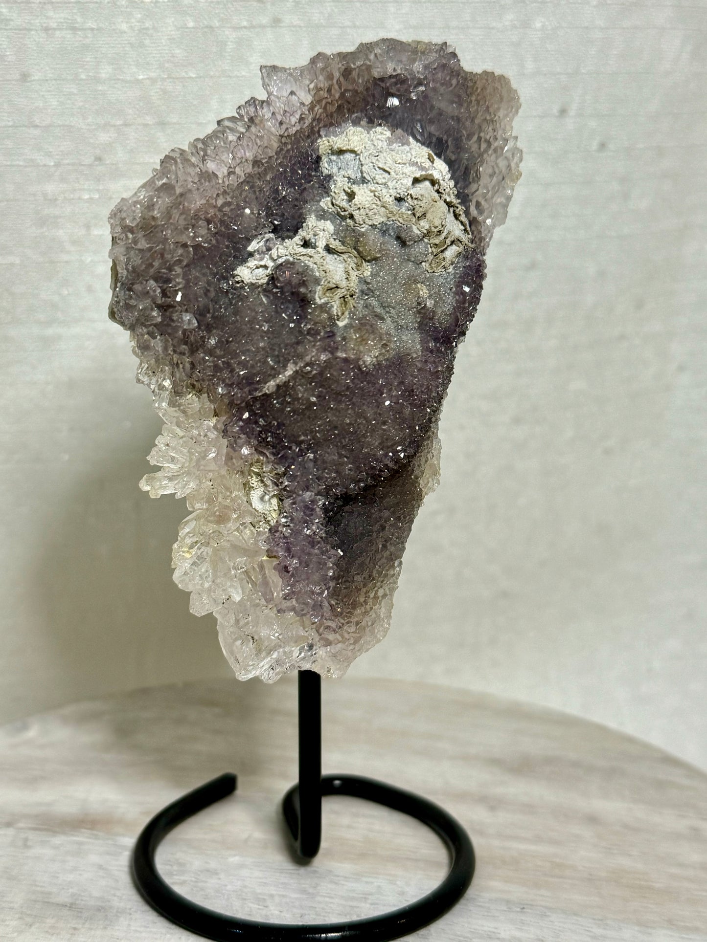 Amethyst "Sugar" Cluster W/ Quartz Wands on Stand