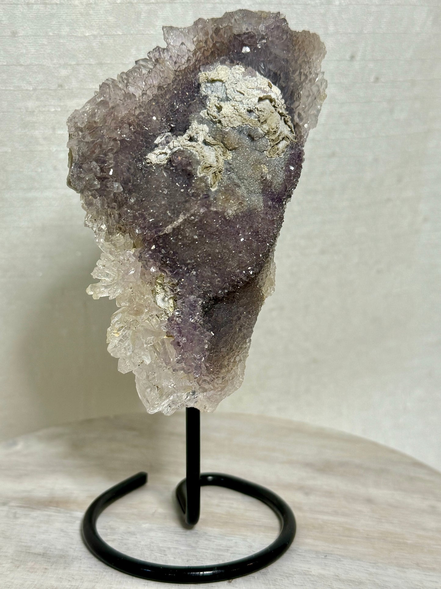 Amethyst "Sugar" Cluster W/ Quartz Wands on Stand