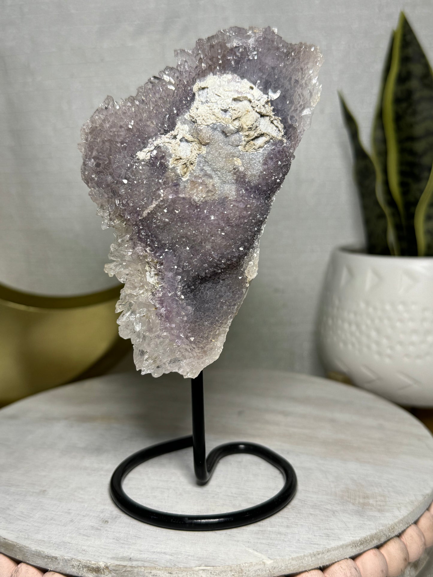 Amethyst "Sugar" Cluster W/ Quartz Wands on Stand