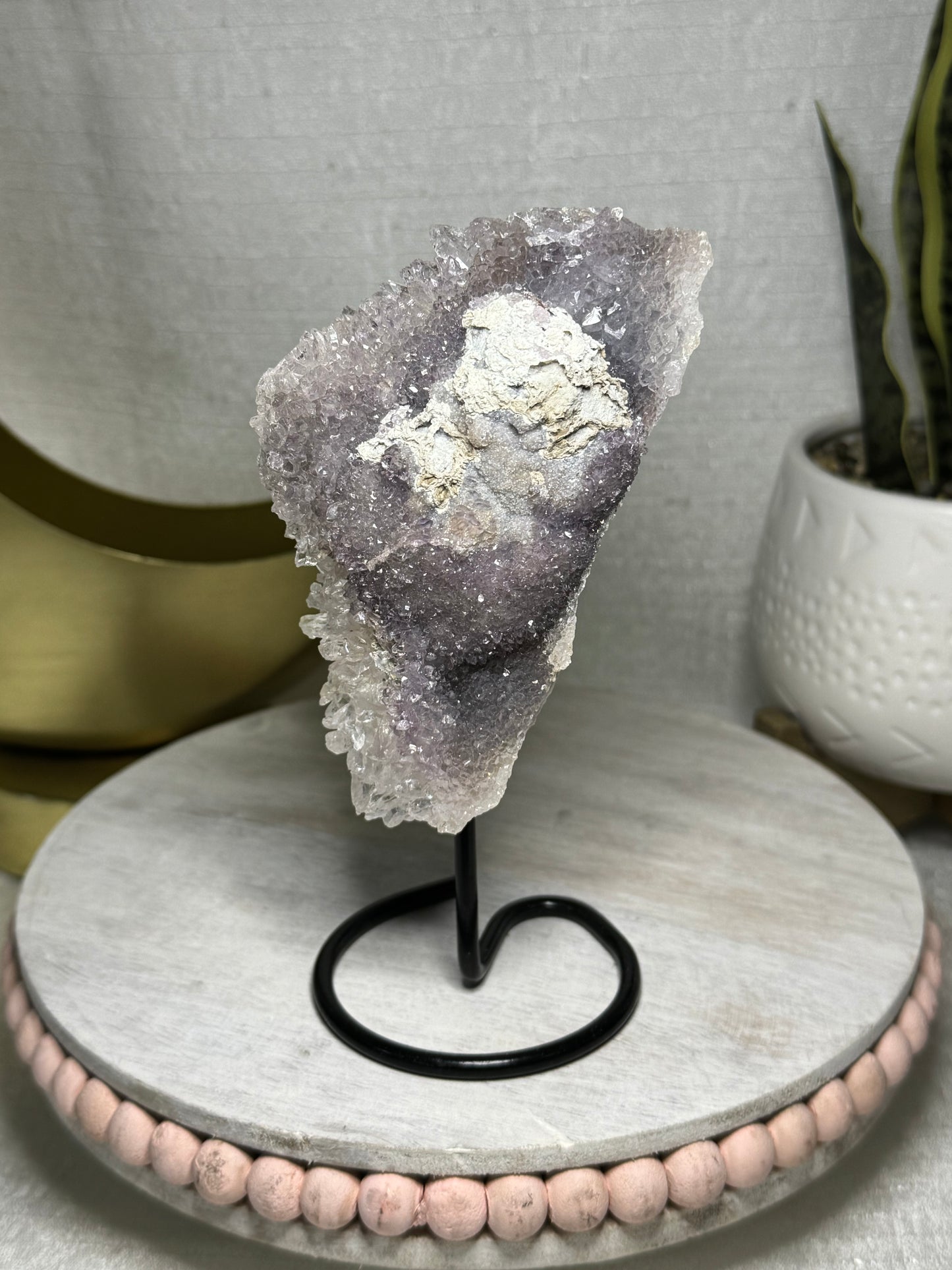 Amethyst "Sugar" Cluster W/ Quartz Wands on Stand