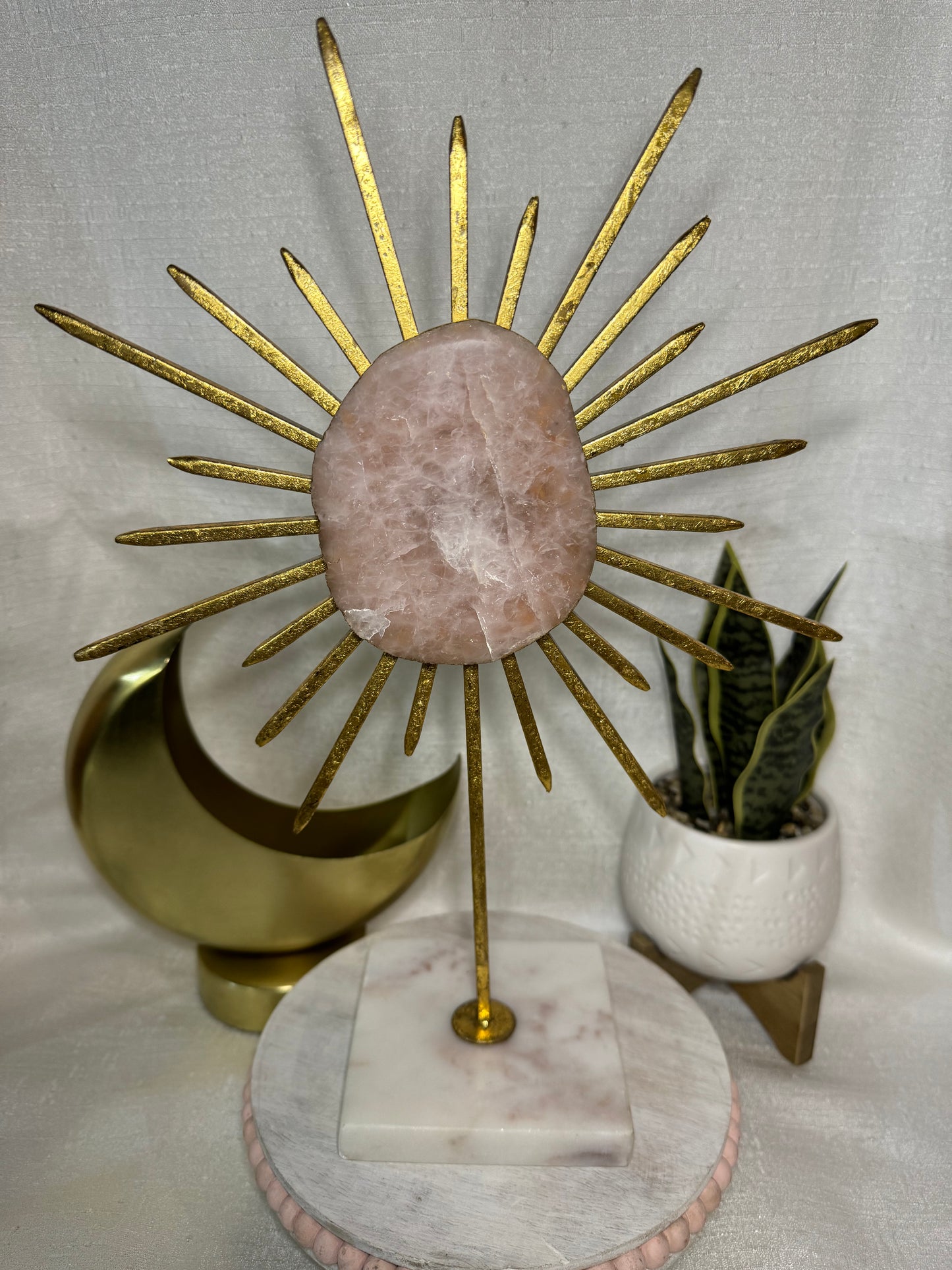 Rose Quartz & Gold Sunburst Stand